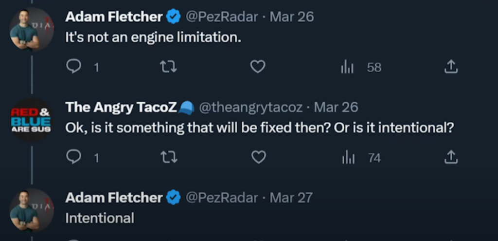 tweet de adam fletcher qui explique que ce bug d'affichage est normal