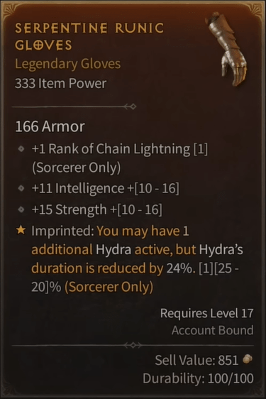 le trait légendaire pour avoir 1 hydre de plus dans diablo 4