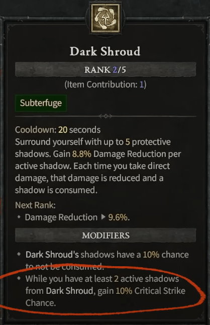 talent dark shroud Build voleur