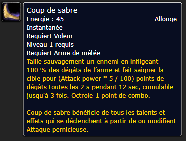 Position Runes Voleur DE COUP DE SABRE - GANTS