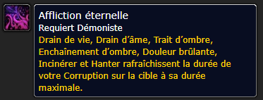 Position Runes Démoniste D'AFFLICTION ETERNELLE  - Jambières
