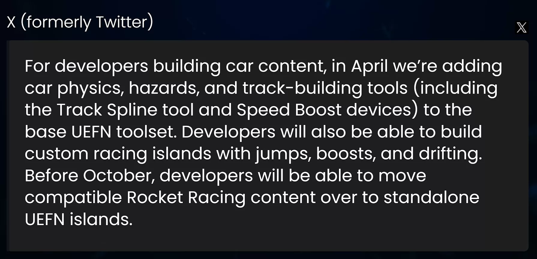 Annonce du transfert des outils Rocket Racing vers l'UEFN