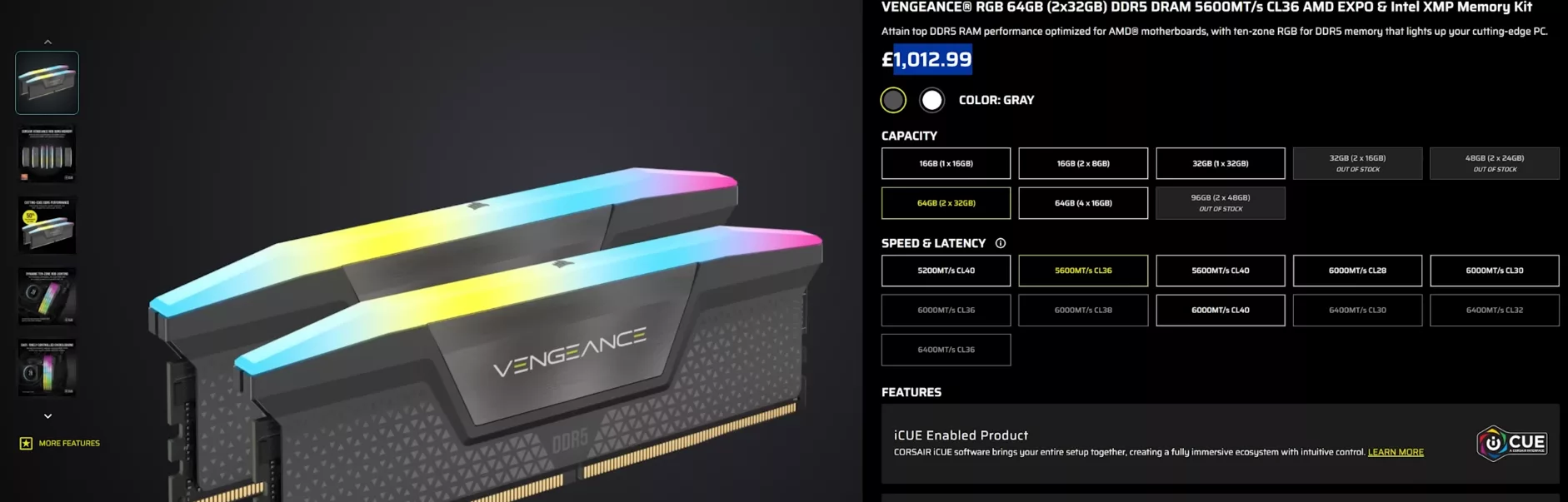 Kit Corsair Vengeance RGB DDR5 64 Go affiché à plus de 1000 livres sterling