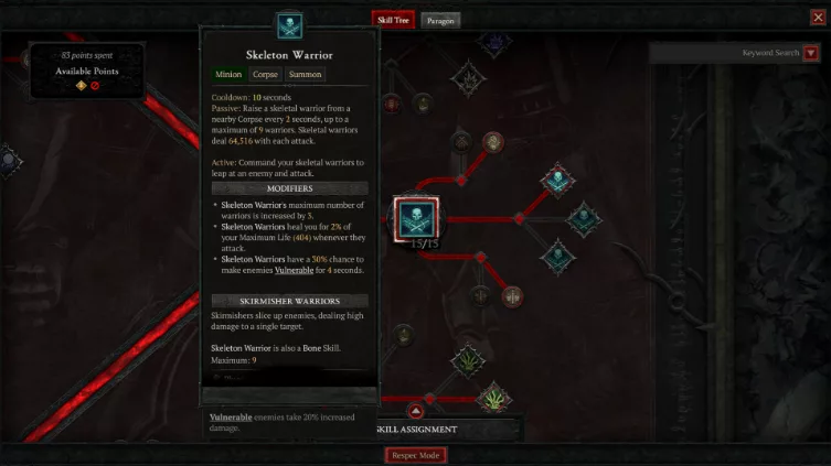 Necromancer Skill Tree with Skeletal Mages and Warriors