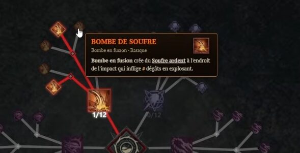 Vue complète des modificateurs de la Bombe ardente du Warlock