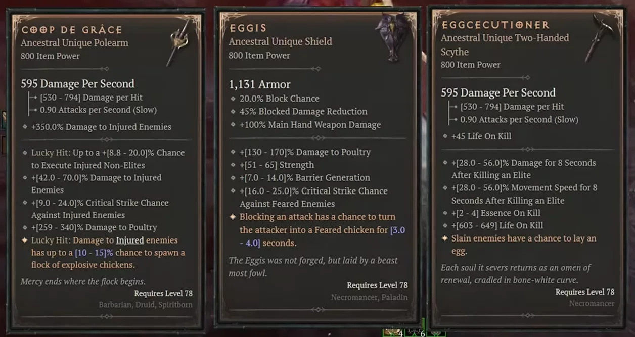 Coup de Grace, Eggis et Eggsecutioner, trois des cinq uniques du boss poulet