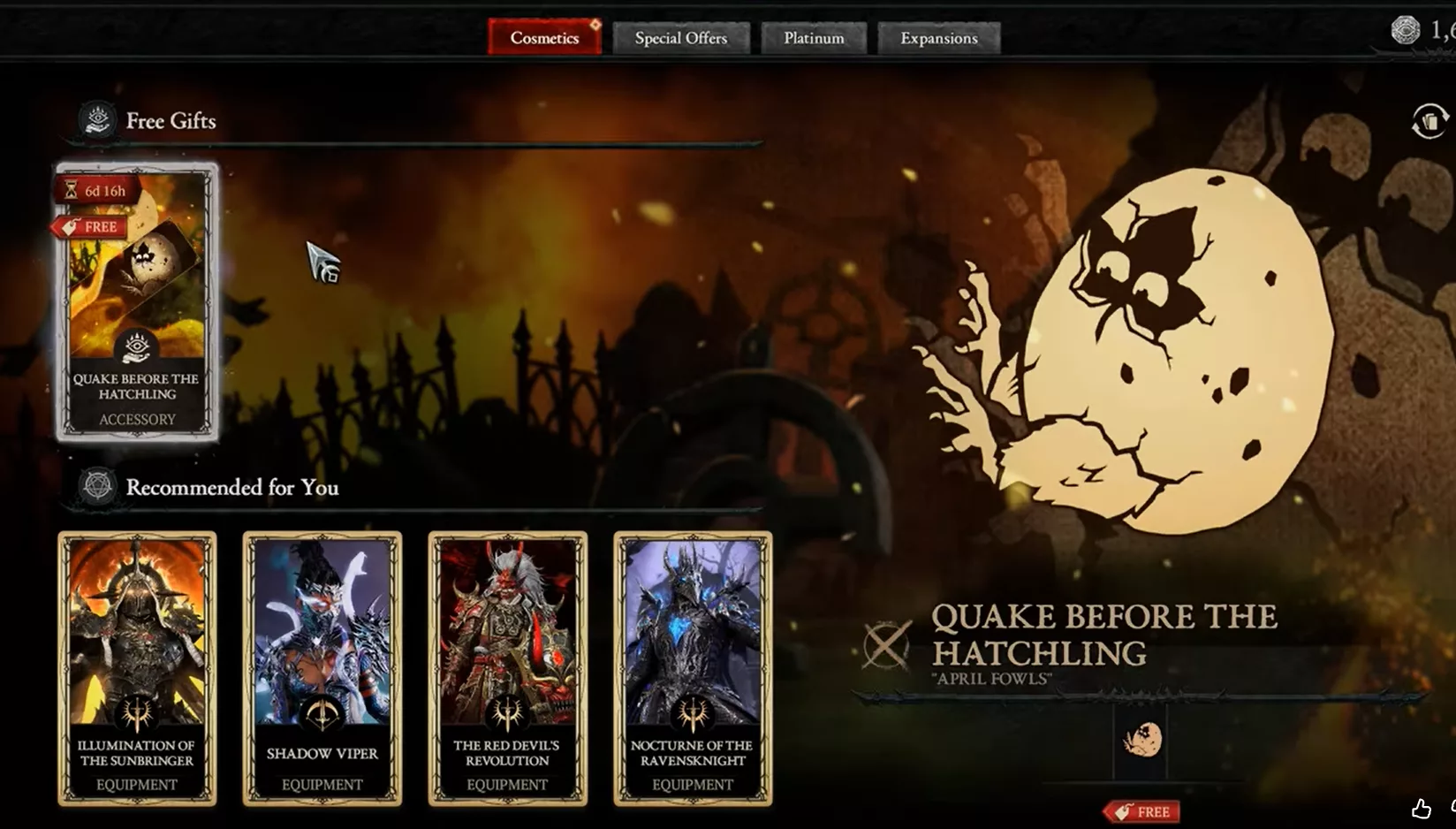 La boutique propose l'emblème Quake Before the Hatchling gratuitement