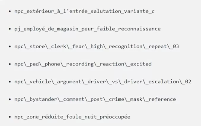 Noms de fichiers audio révélant la profondeur du système de dialogues de GTA 6