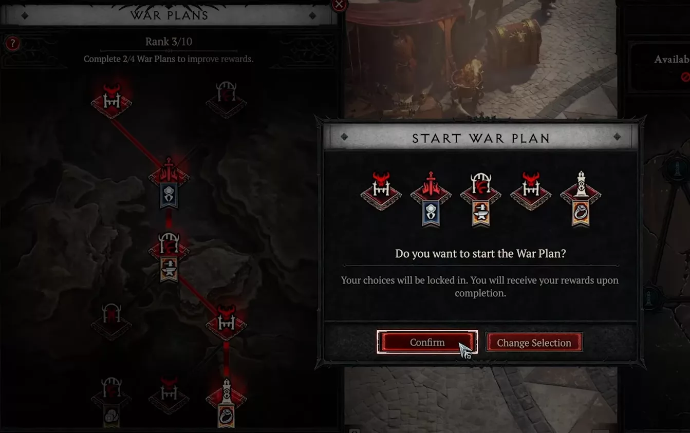 Écran de confirmation du lancement d'un War Plan dans Diablo 4