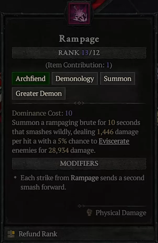 First variant of the Rampage spell