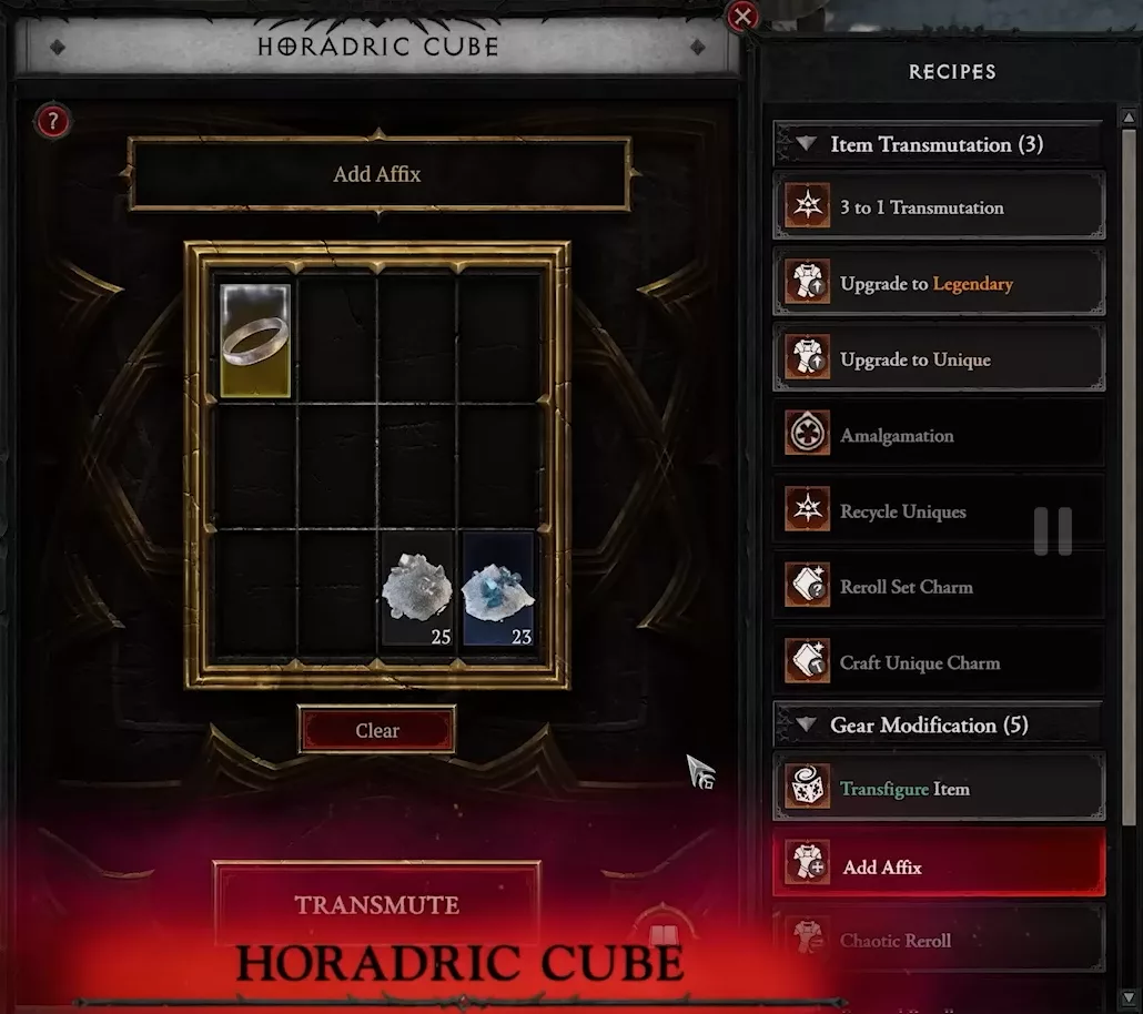 Reworked crafting system with the Horadric Cube