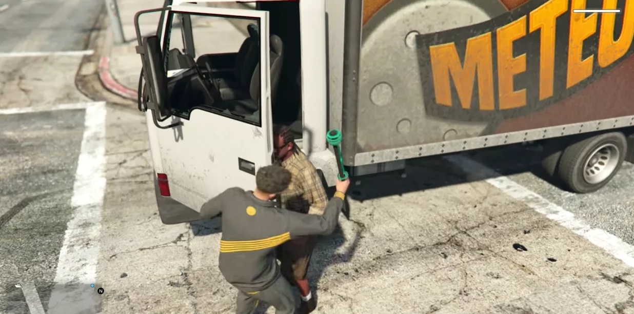 GTA Online gameplay scene, Meteor truck heist