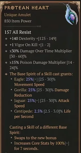 Protean Heart: Adaptive Stances amulet Spiritborn