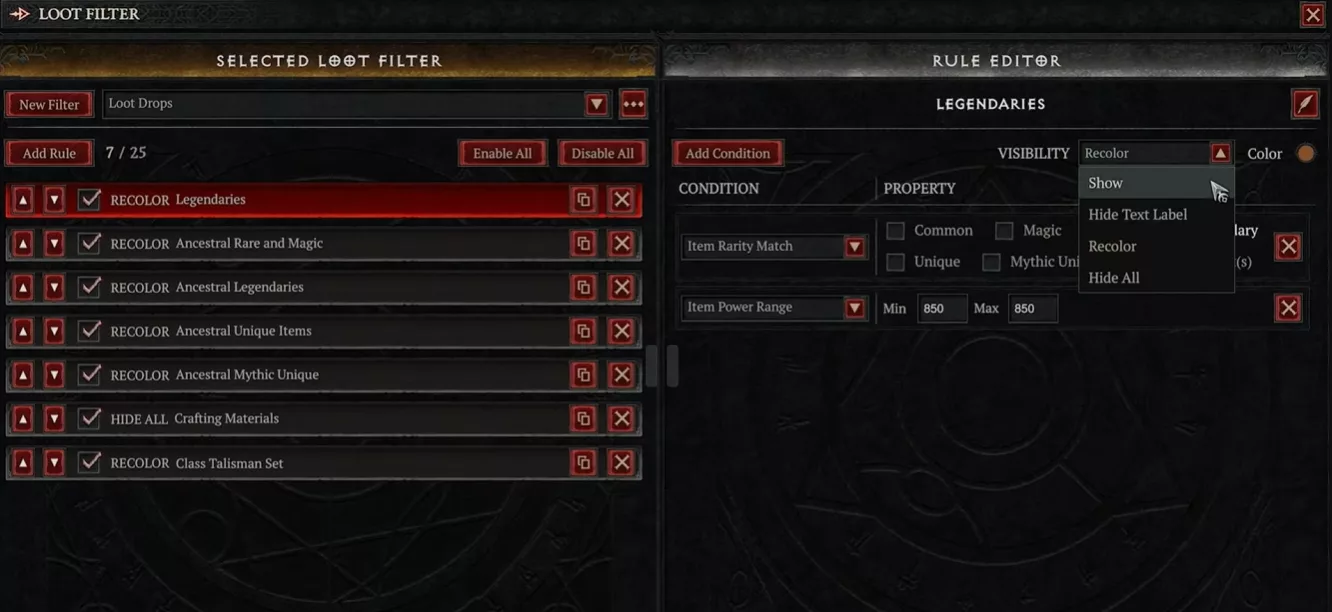 Loot filter Diablo 4