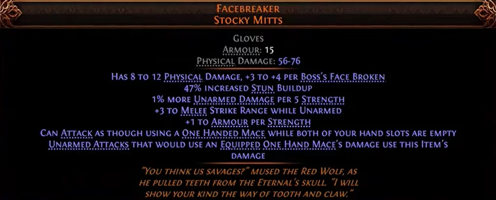 Facebreaker Stocky Mitts gants uniques PoE 2
