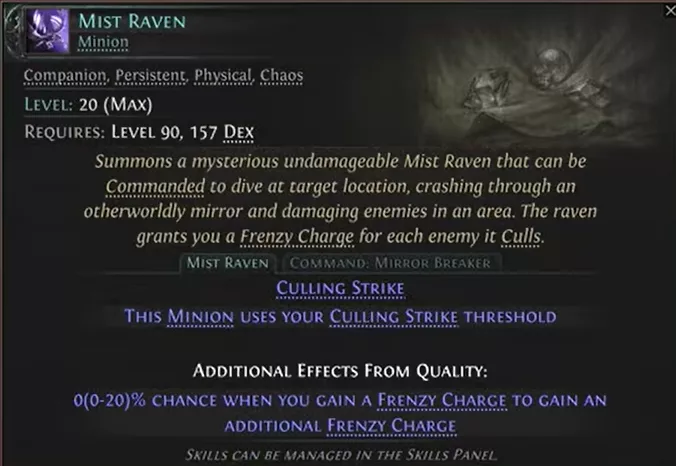 Skill Mist Raven Mirror Breaker minion PoE 2 Auspex