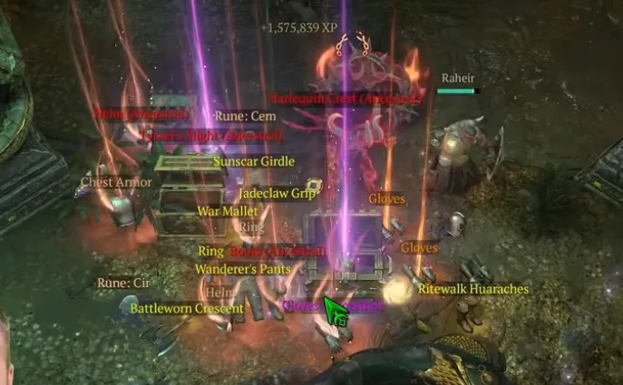 Looting multiple Diablo 4 mythic items at the end of a Kurast Undercity run with a Mythic Tribute of Armaments