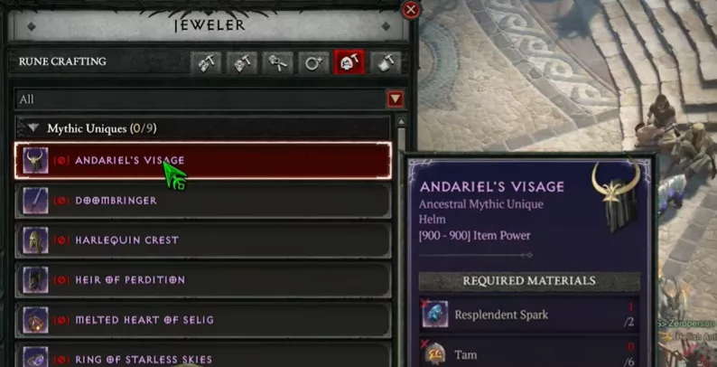 The Jeweler lets you craft a mythic item in exchange for runes, but it's considered a poor value option