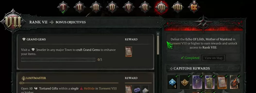 Seasonal reward: kill the Echo of Lilith on Torment 8 to obtain a Resplendent Spark