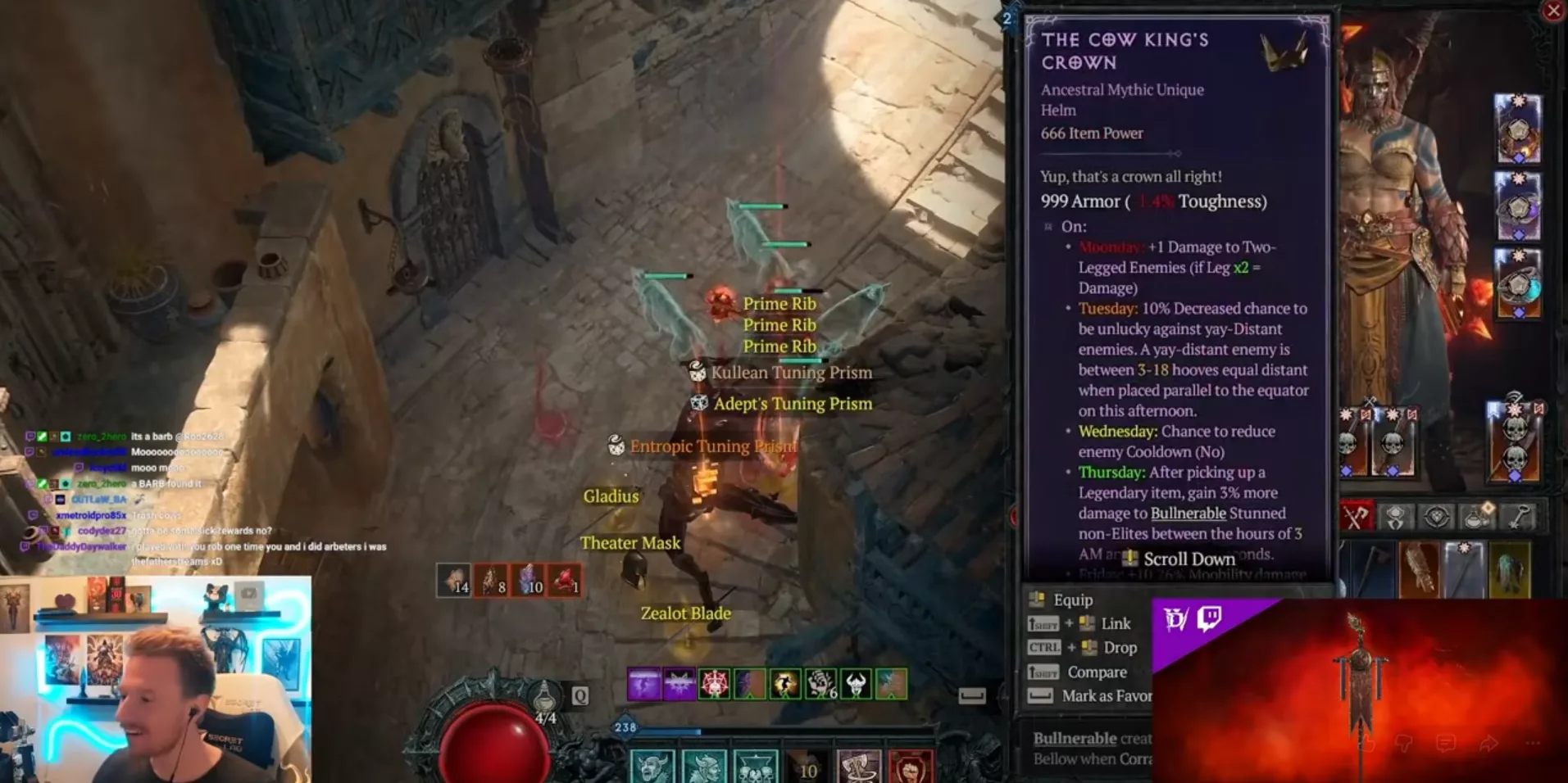 Drop of the Cow King's Crown in the secret Cow Level Diablo 4