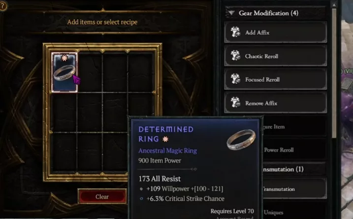 A basic magic ring used as the starting point for Horadric Cube Diablo 4 crafting