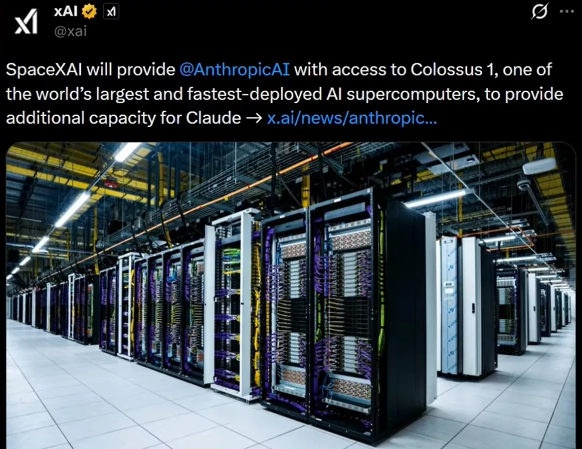 SpaceX xAI announces Colossus 1 data center access for Anthropic