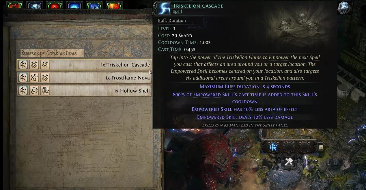 Triskelion Cascade: fires the next spell in a triskelion pattern (Ice Nova, Comet)