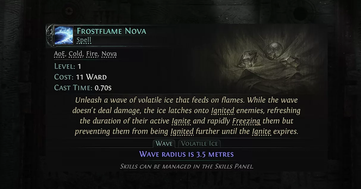 Frostflame Nova: converts ignite into frost fire to burn and freeze simultaneously