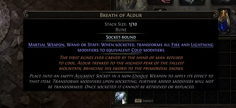 Elemental Conversion Rune converting all elemental mods on a non-unique weapon
