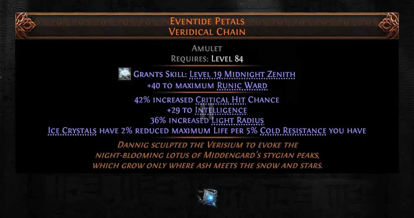 Eventide Petal (amulet runic ward + Midnight Zenith skill, arctic petals and ice crystal)