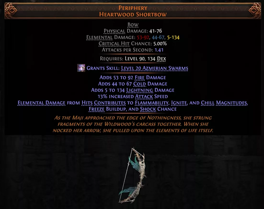 Periphery (all-element bow + Azmerion Swarm skill, wisp swarms chasing enemies)
