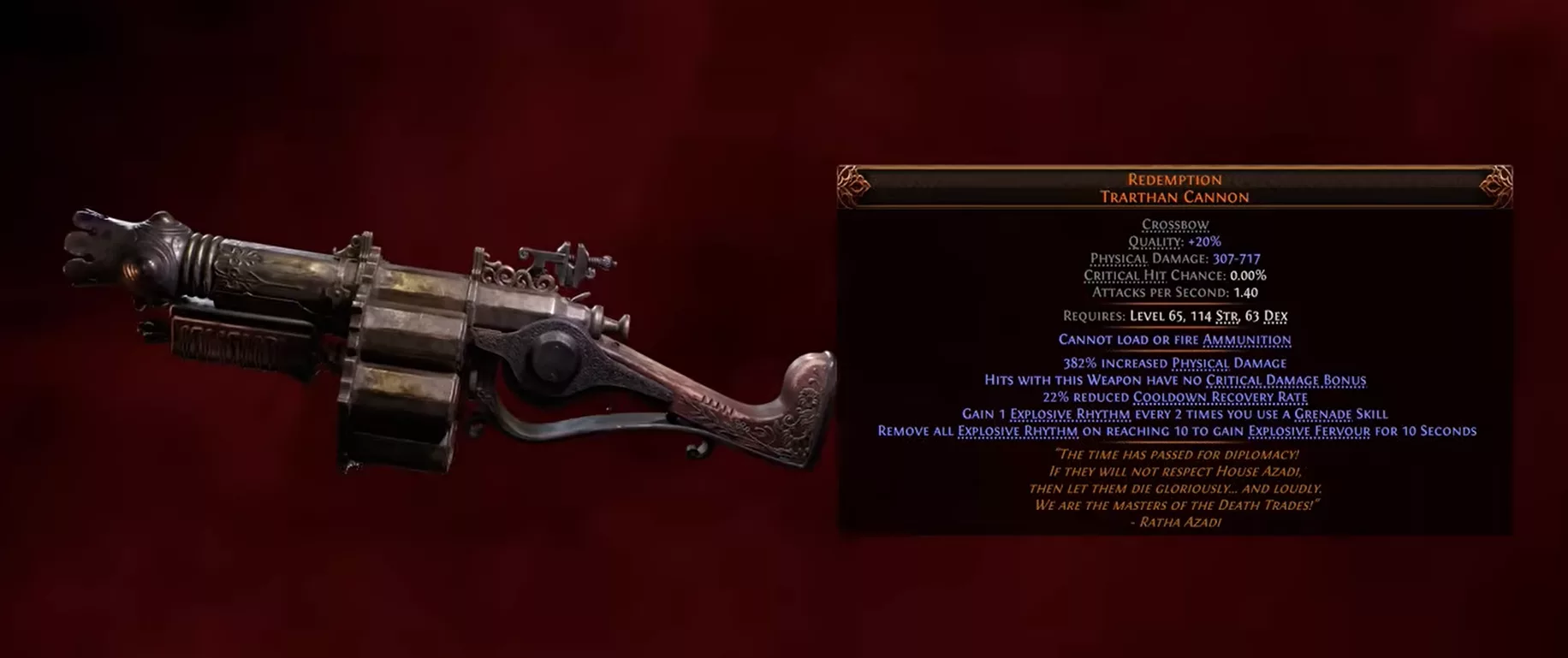 Redemption, the grenade crossbow of House Aadi — Path of Exile 2