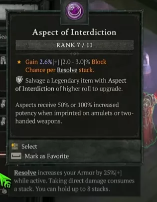 Paladin utilisant l'Aspect d'interdiction pour convertir les stacks de Résolution en chance de blocage
