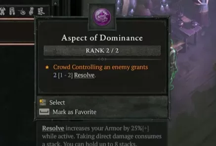 Aspect de domination Sorcière Résolution Diablo 4 Saison 13
