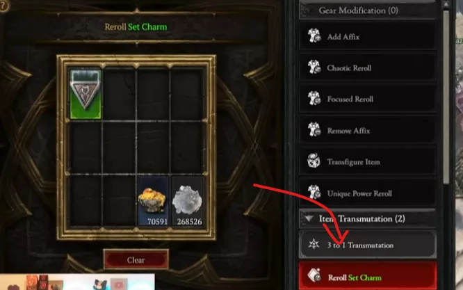 Reroll d'affixes d'un charme de set pour décrocher un GA
