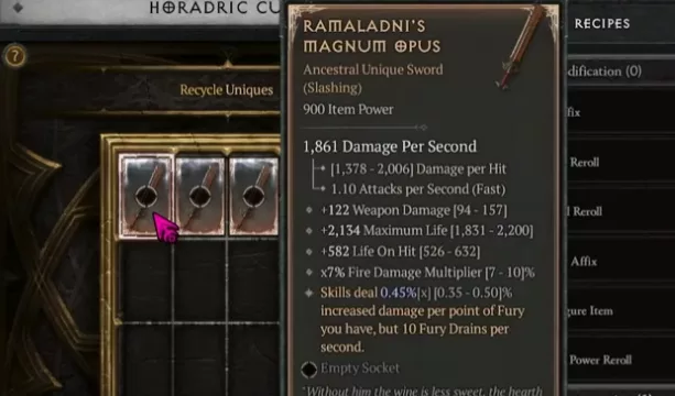 Recyclage 3-pour-1 dans le Cube Horadric - règle ancestral vs normal