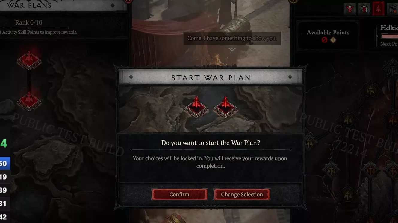 Table des plans de guerre avec double Helltide