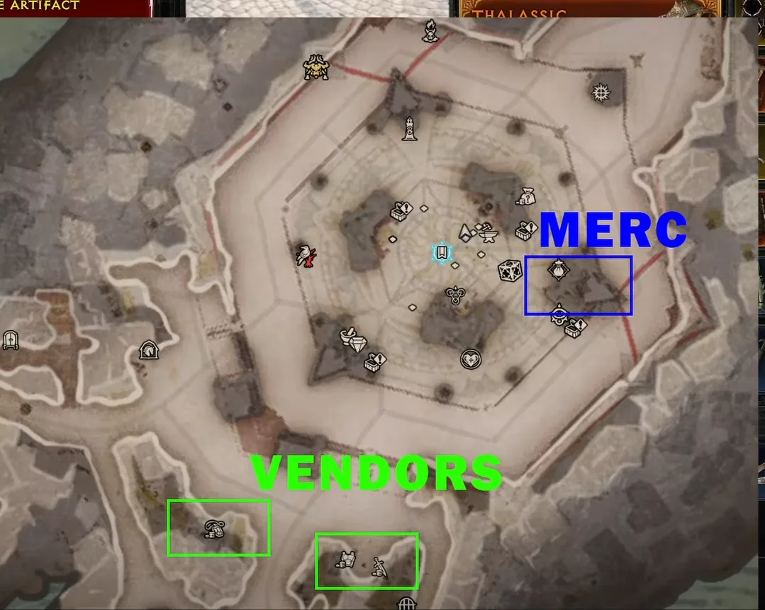 Carte de Temys : emplacement des mercenaires et des marchands