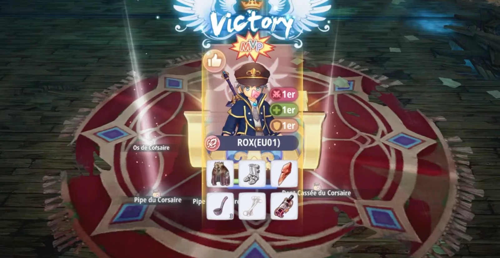 The rewards obtained after clearing the dungeon in Ragnarok X