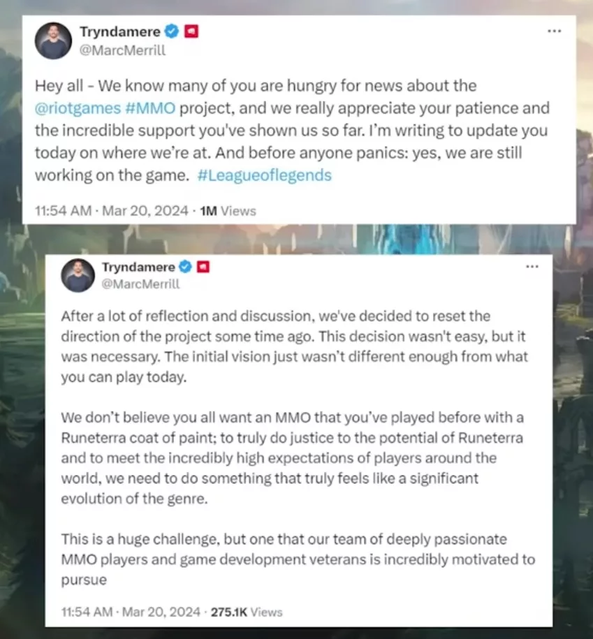 Marc Merrill announces the reset of Riot's MMO project.