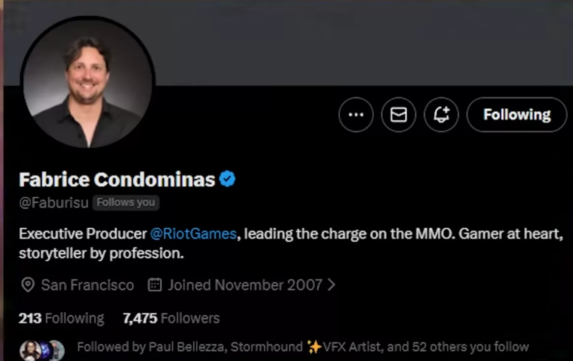 Fabrice Condominas, former producer of Mass Effect 3, Executive Producer of Riot's MMO.