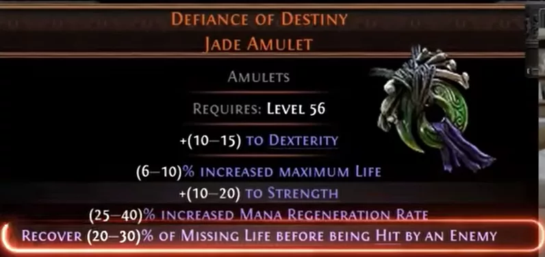 Defiance of Destiny, amulette unique de Path of Exile 2