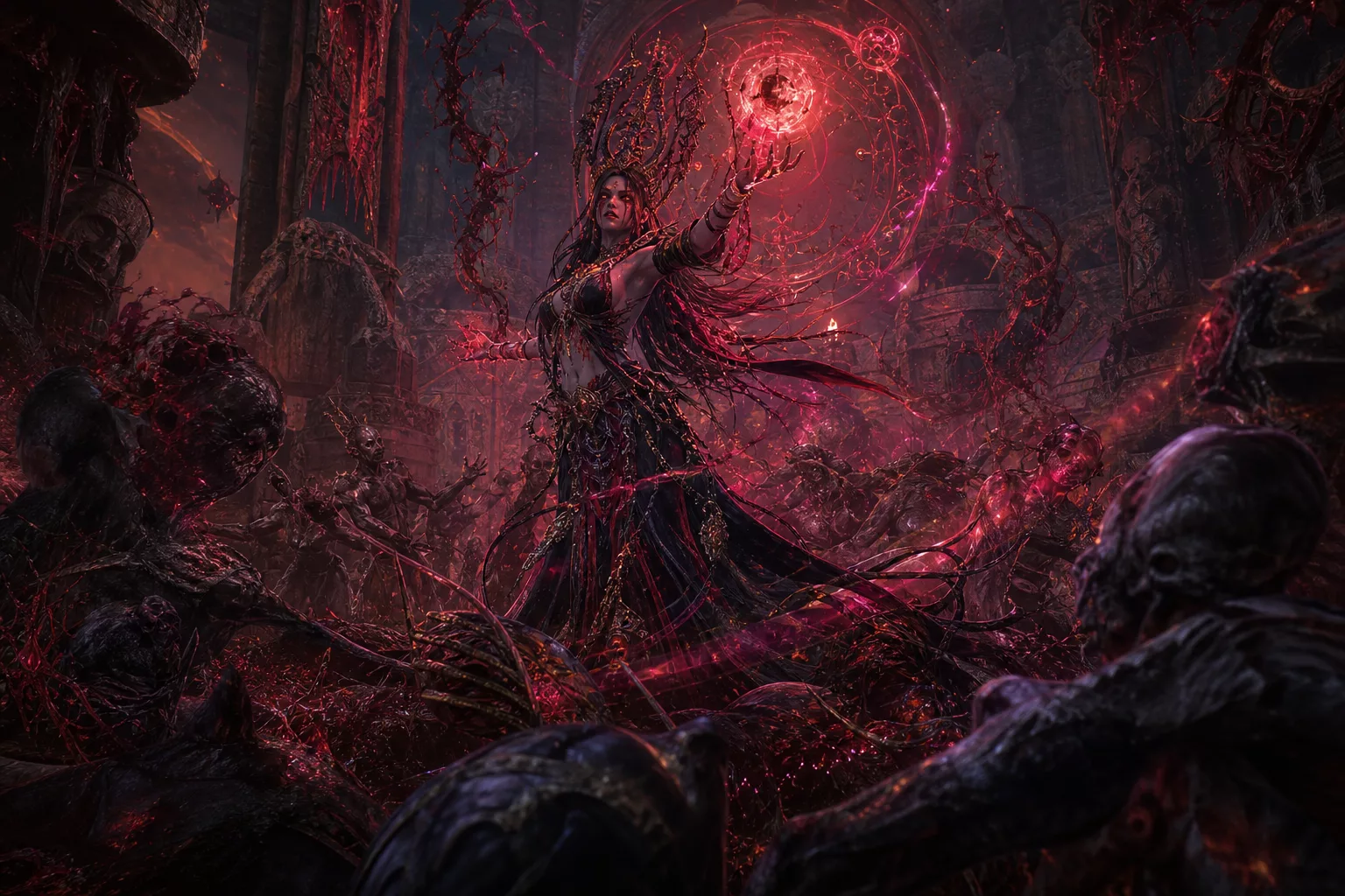 Blood Mage from Path of Exile 2 clearing a horde of monsters