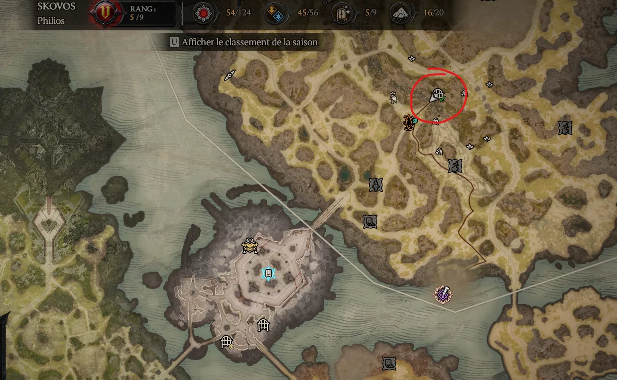 Emplacement du donjon Sears Reach sur la carte