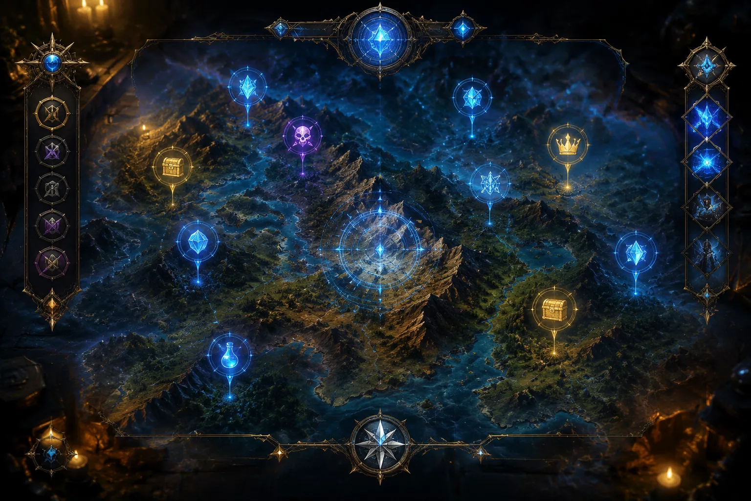 Interface de détection magique affichant les objets cachés sur la carte du monde d'Ascension