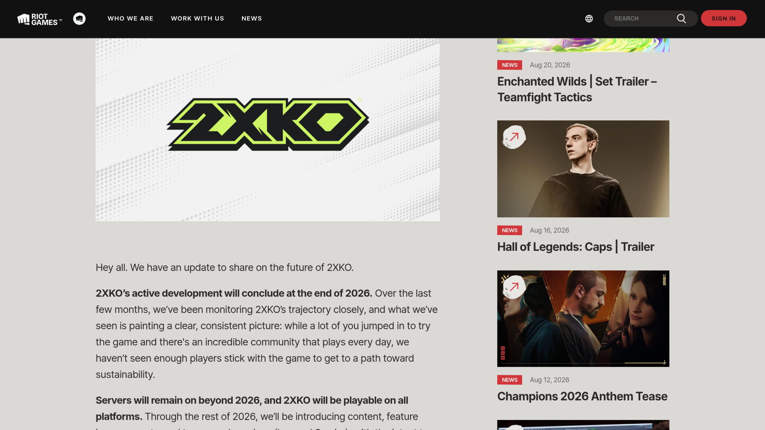 2XKO Riot : le communiqué officiel de Riot Games annonçant la fin du développement