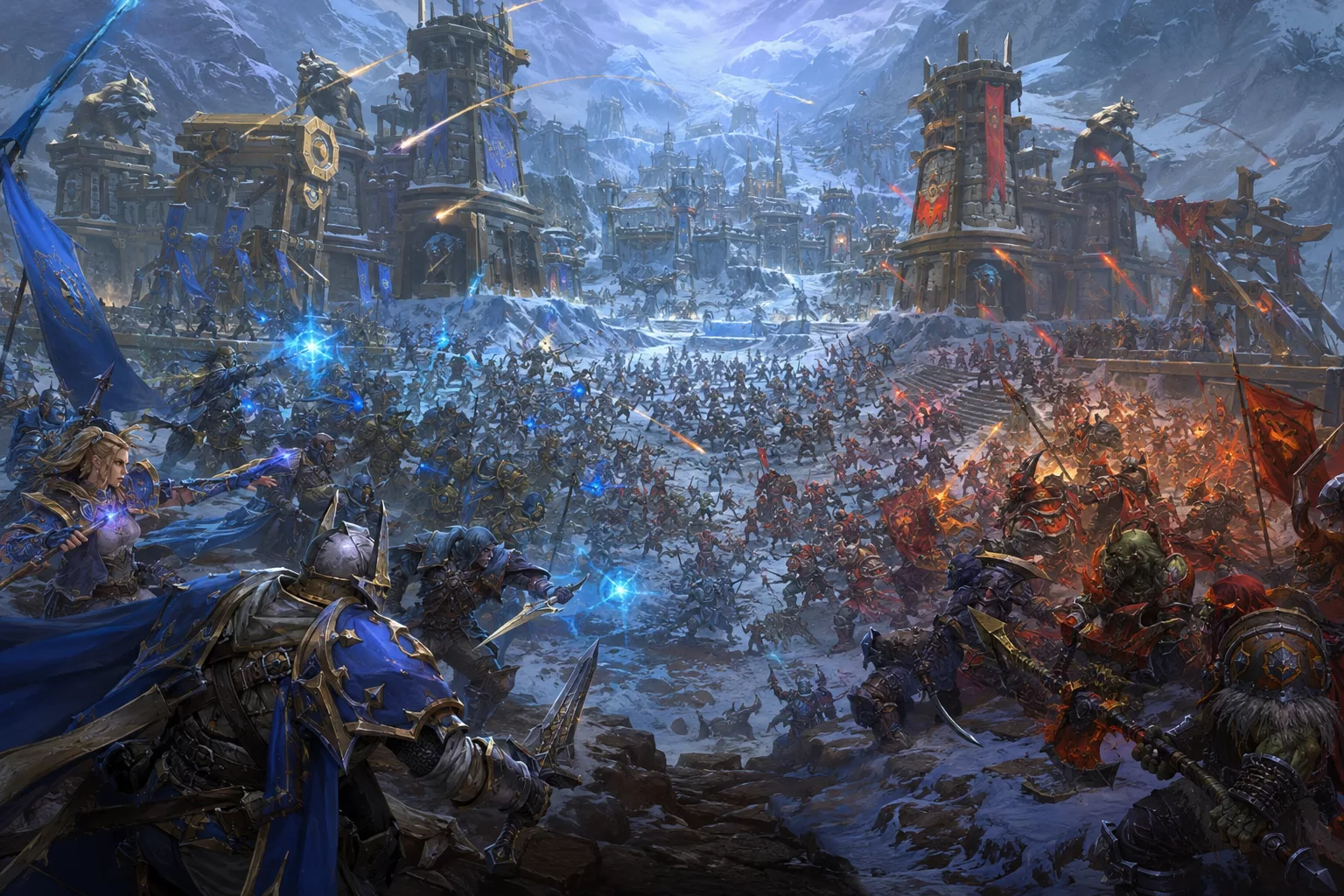 Bataille de champ de bataille PvP sur Ascension entre deux armées de joueurs
