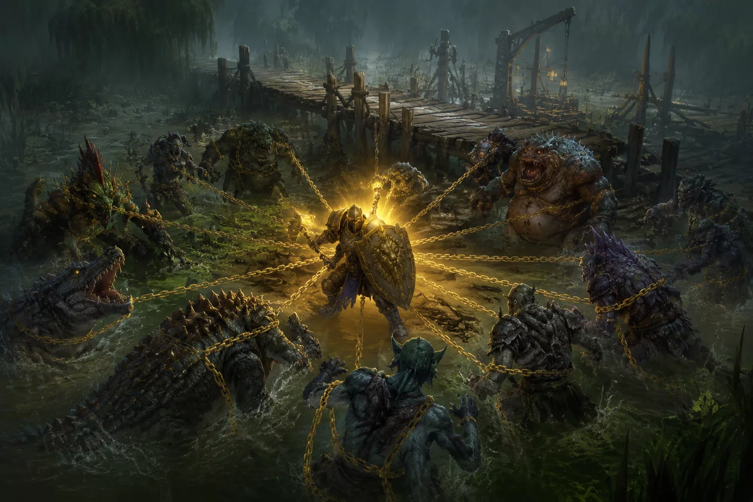 An Ascension tank pulling a huge pack of mobs in Wetlands