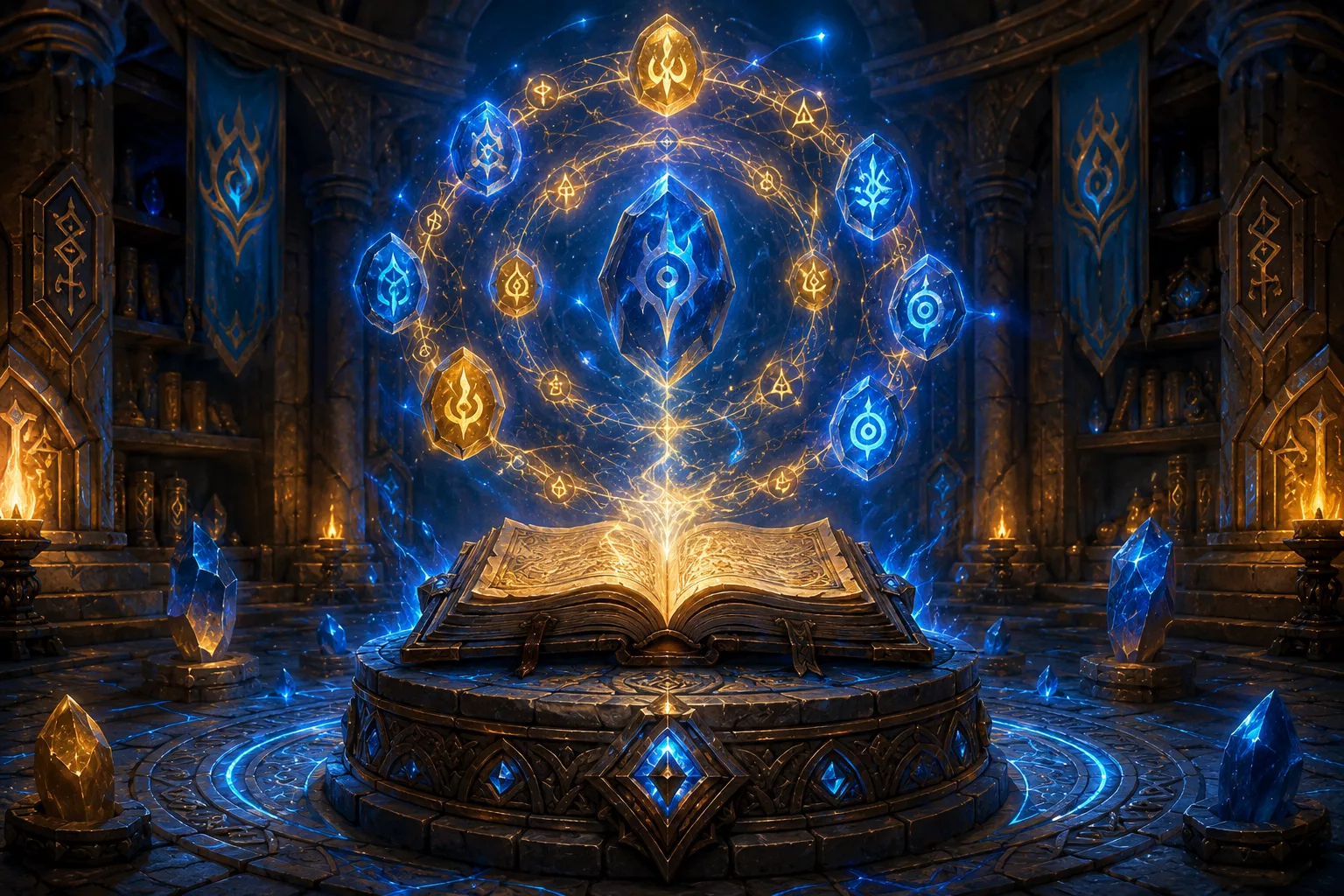Runes d'Ascension flottant au-dessus d'un grimoire, la monnaie du serveur