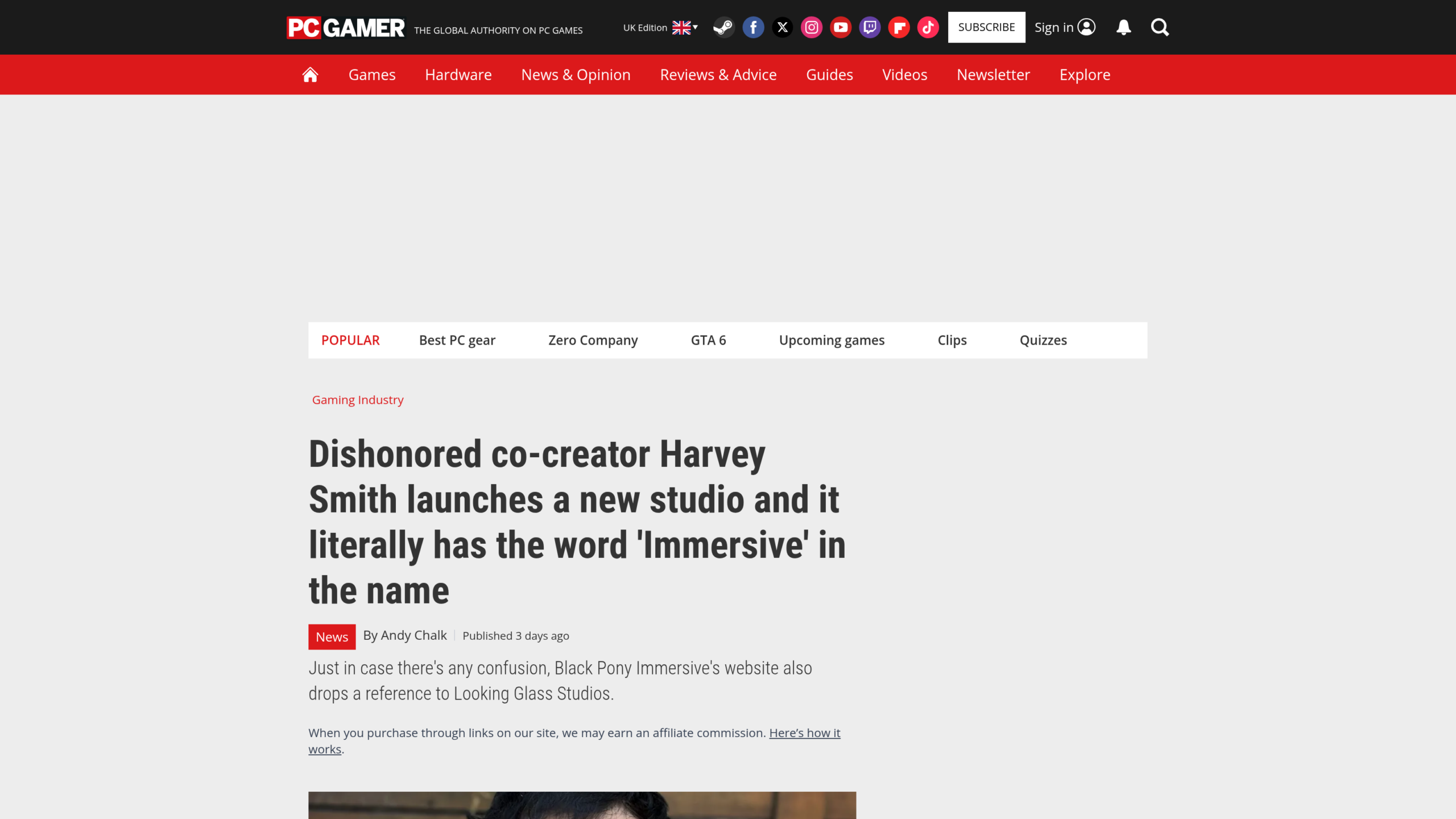 Harvey Smith : PC Gamer relève le nom du studio et sa référence à Looking Glass